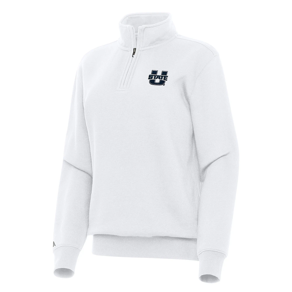 Women's Antigua White Utah State Aggies Victory Quarter-Zip Sweatshirt
