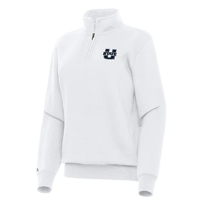 Women's Antigua White Utah State Aggies Victory Quarter-Zip Sweatshirt