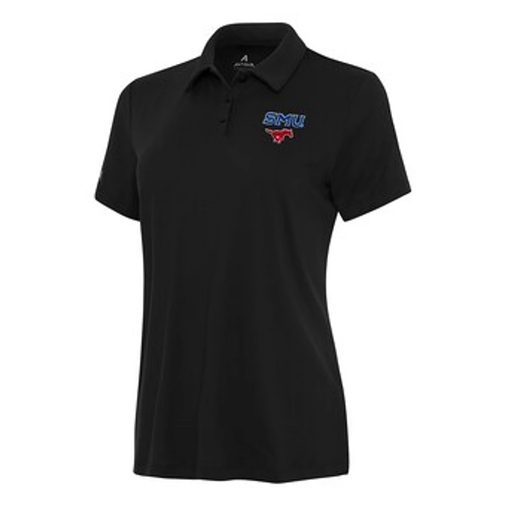 Women's Antigua Black SMU Mustangs Reprocess Polo