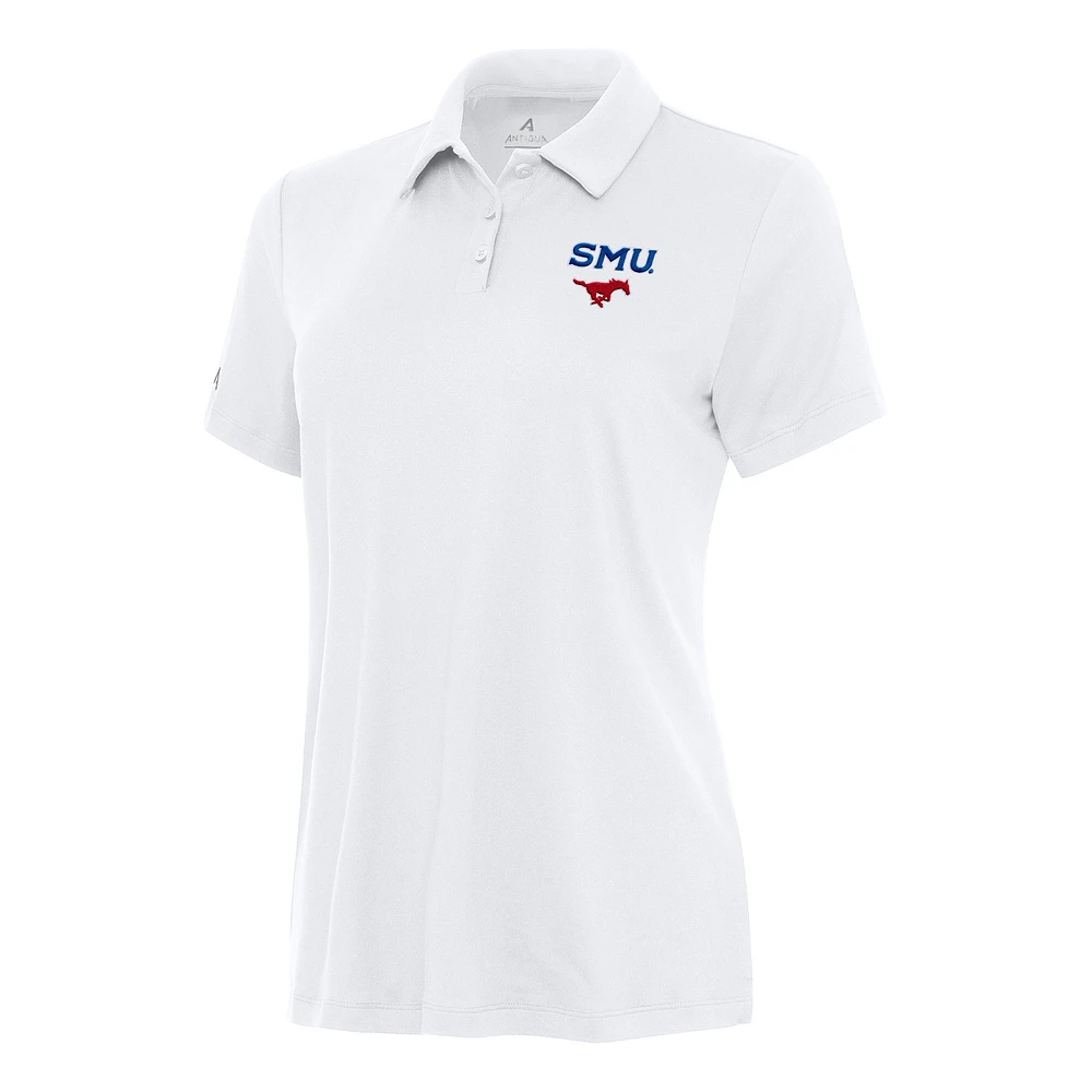 Women's Antigua White SMU Mustangs Reprocess Polo