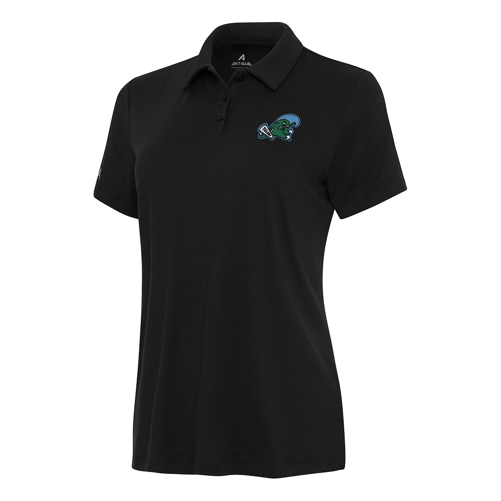 Women's Antigua Black Tulane Green Wave Reprocess Polo