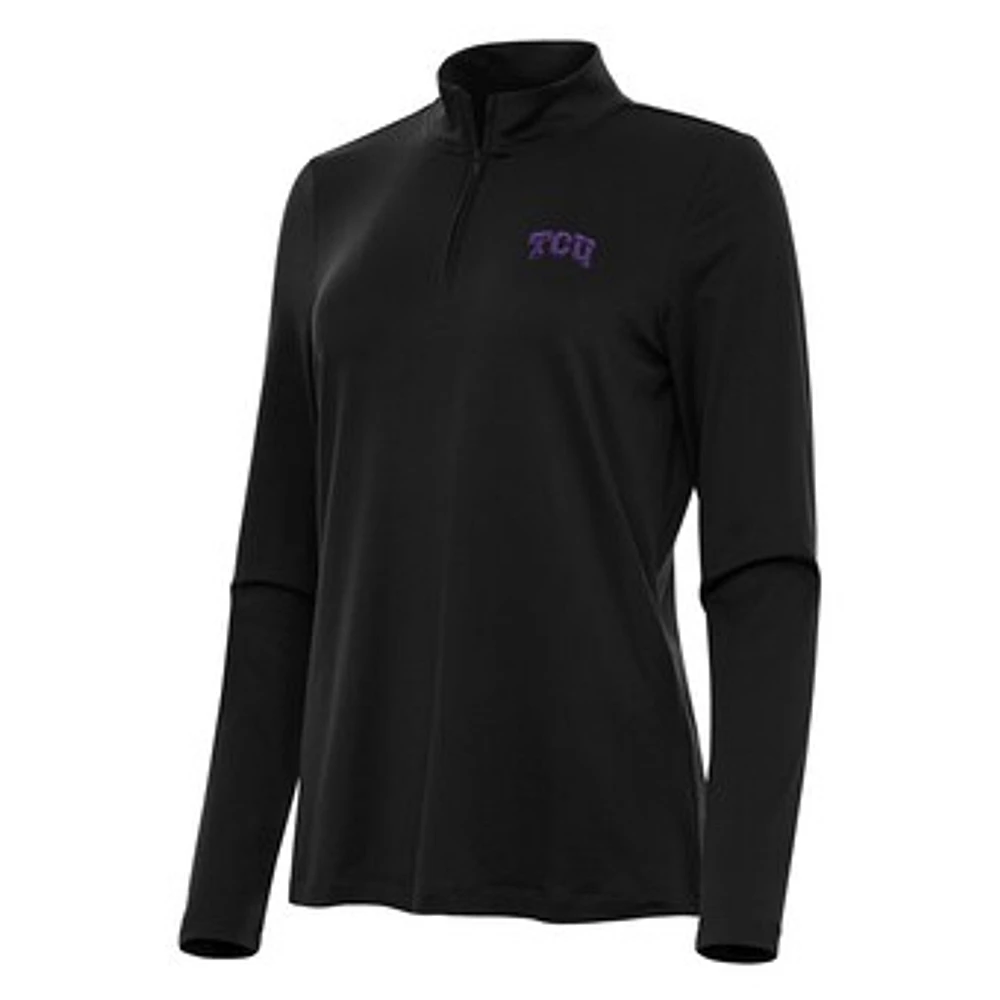 Women's Antigua Black TCU Horned Frogs Reprocess Quarter-Zip Top