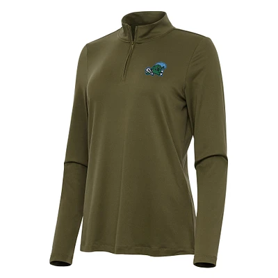 Women's Antigua Olive Tulane Green Wave Reprocess Quarter-Zip Top