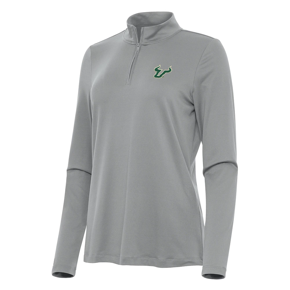 Women's Antigua Gray South Florida Bulls Reprocess Quarter-Zip Top