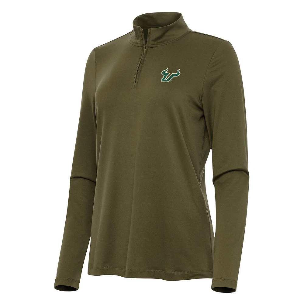 Women's Antigua Olive South Florida Bulls Reprocess Quarter-Zip Top