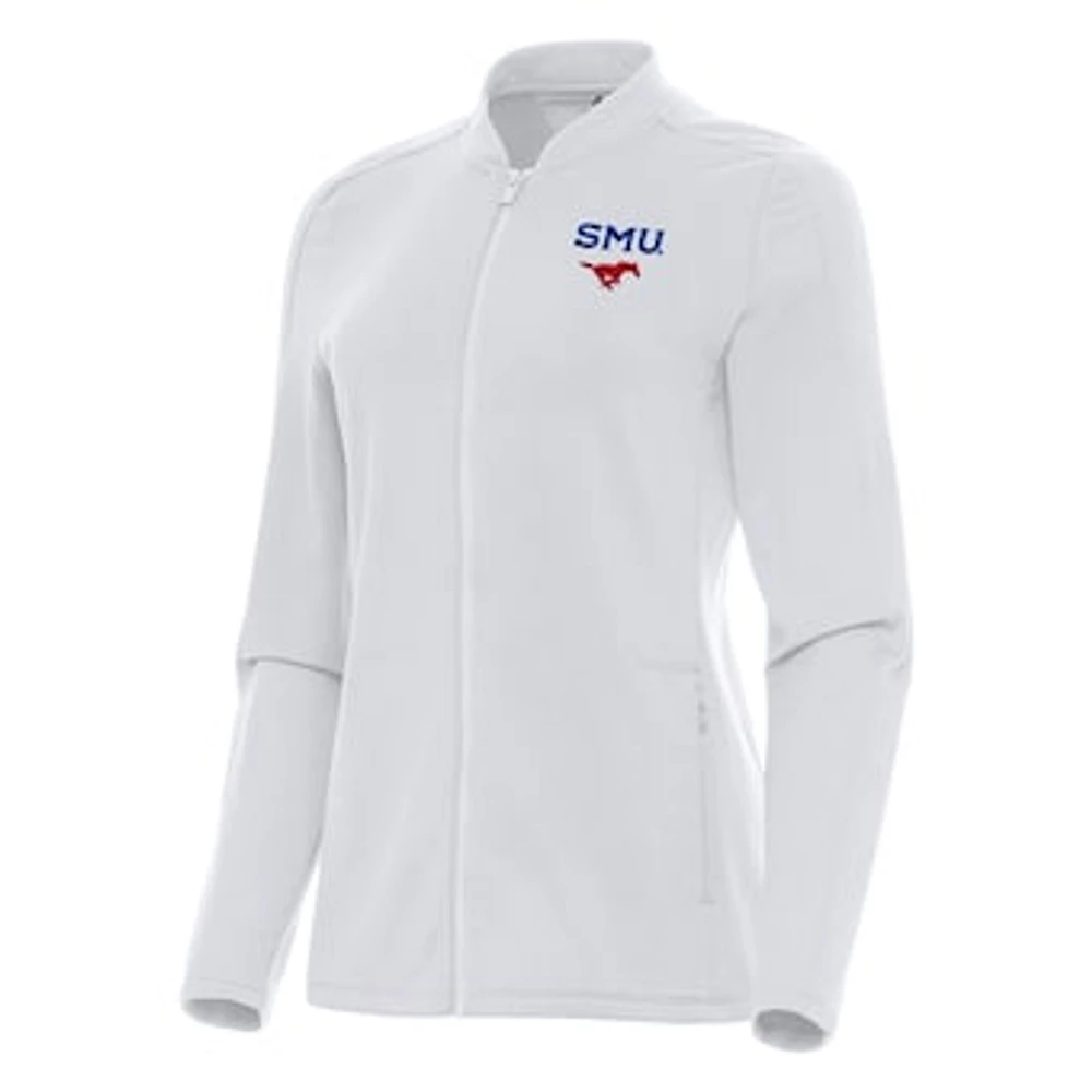 Women's Antigua White SMU Mustangs Continual Full-Zip Jacket
