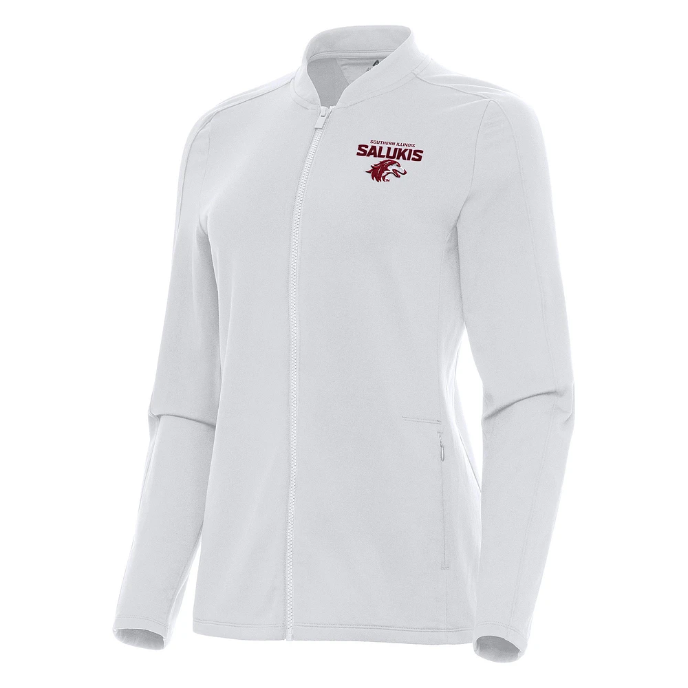 Women's Antigua White Southern Illinois Salukis Continual Full-Zip Jacket