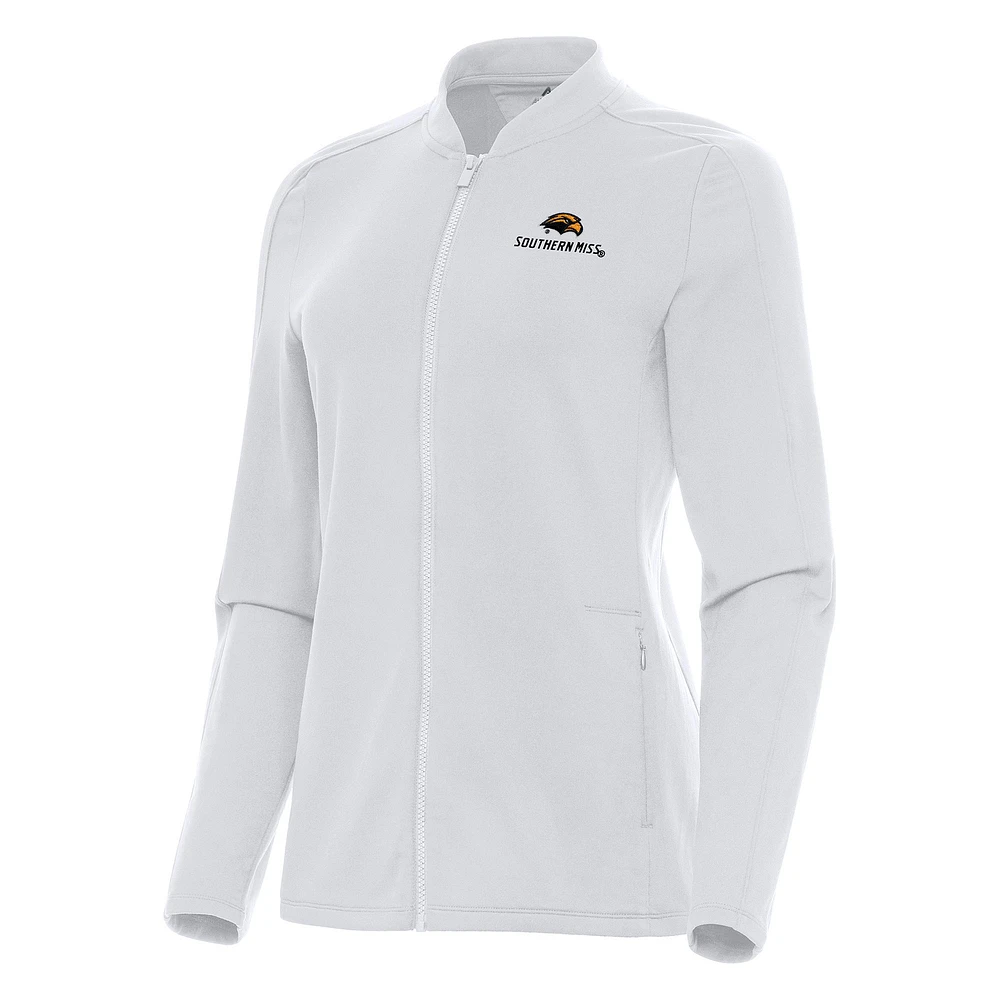 Women's Antigua White Southern Miss Golden Eagles Continual Full-Zip Jacket