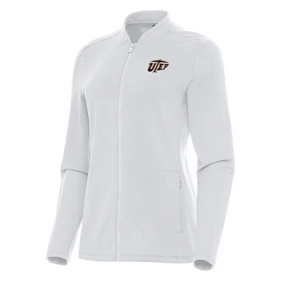 Women's Antigua White UTEP Miners Continual Full-Zip Jacket