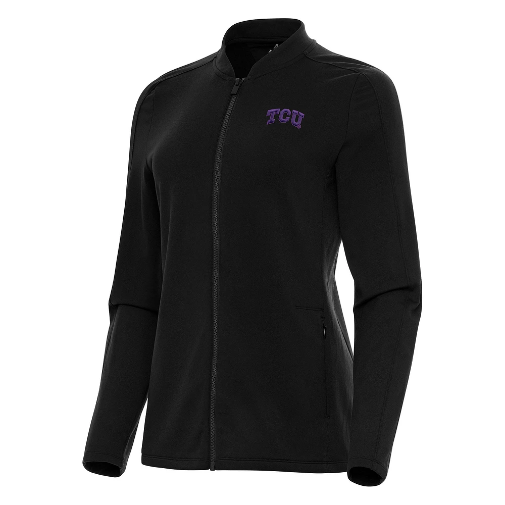 Women's Antigua Black TCU Horned Frogs Continual Full-Zip Jacket