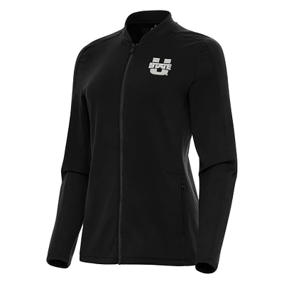 Women's Antigua Black Utah State Aggies Continual Full-Zip Jacket
