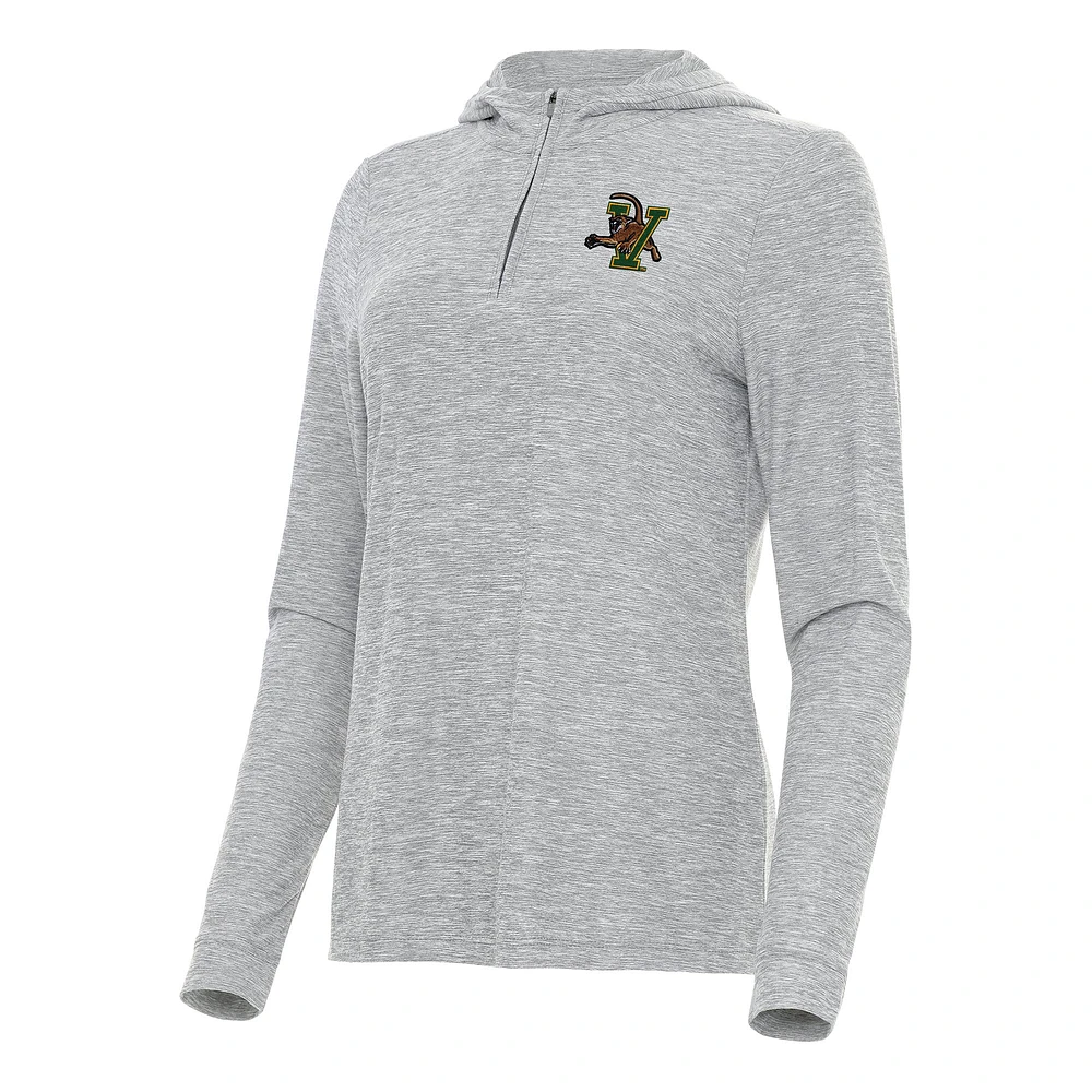 Women's Antigua Heather Gray Vermont Catamounts Daybreak Quarter-Zip Hoodie