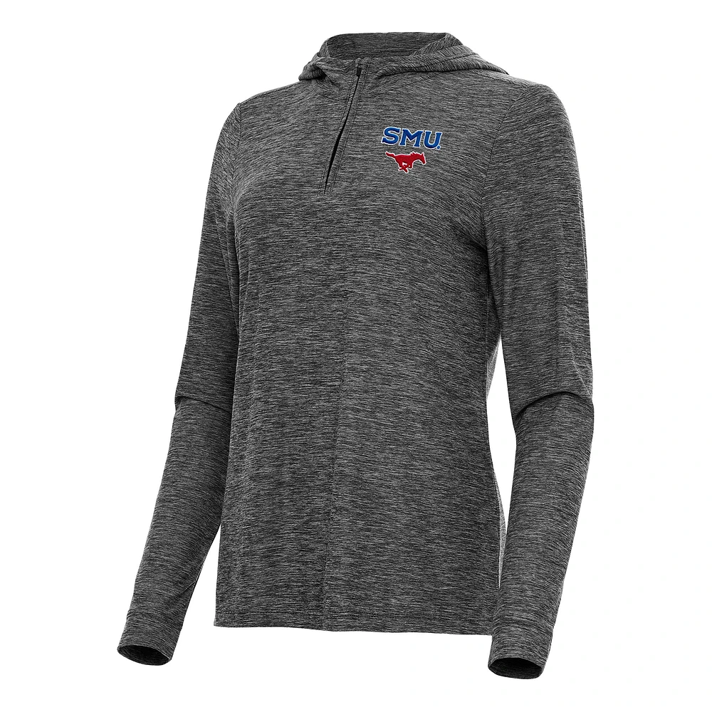 Women's Antigua Heather SMU Mustangs Daybreak Quarter-Zip Hoodie