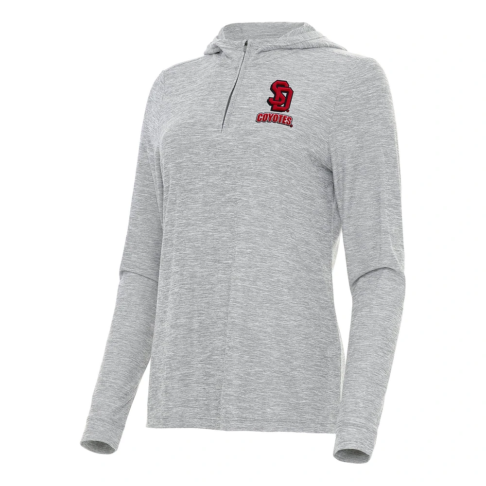 Women's Antigua Heather Gray South Dakota Coyotes Daybreak Quarter-Zip Hoodie