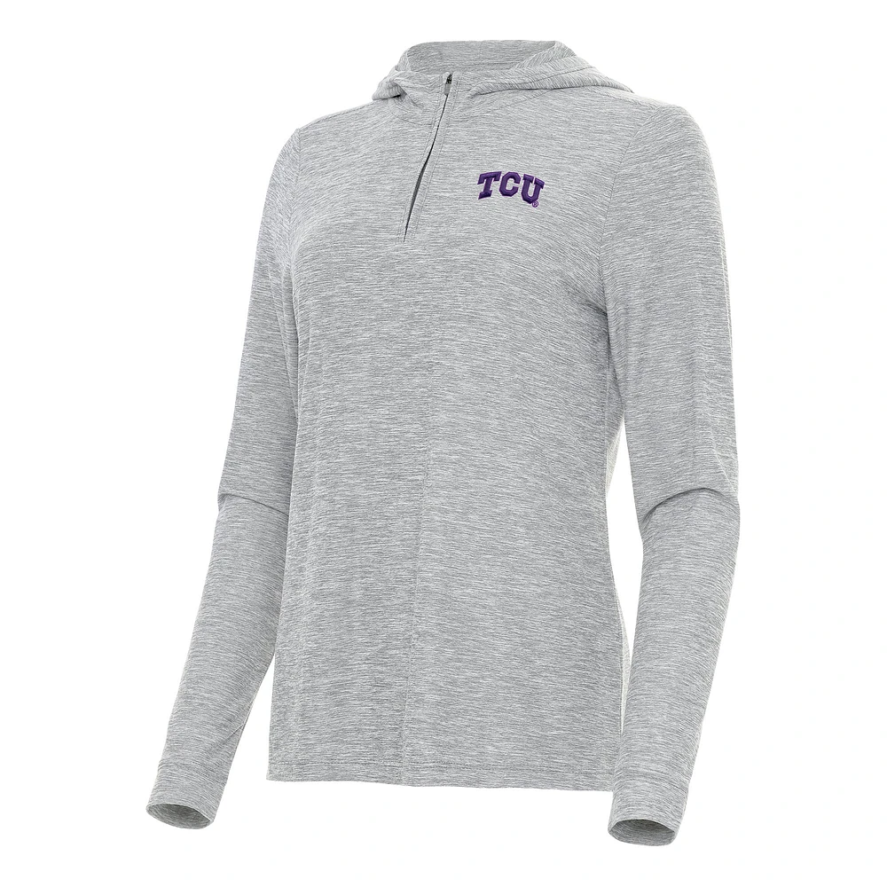Women's Antigua Heather Gray TCU Horned Frogs Daybreak Quarter-Zip Hoodie