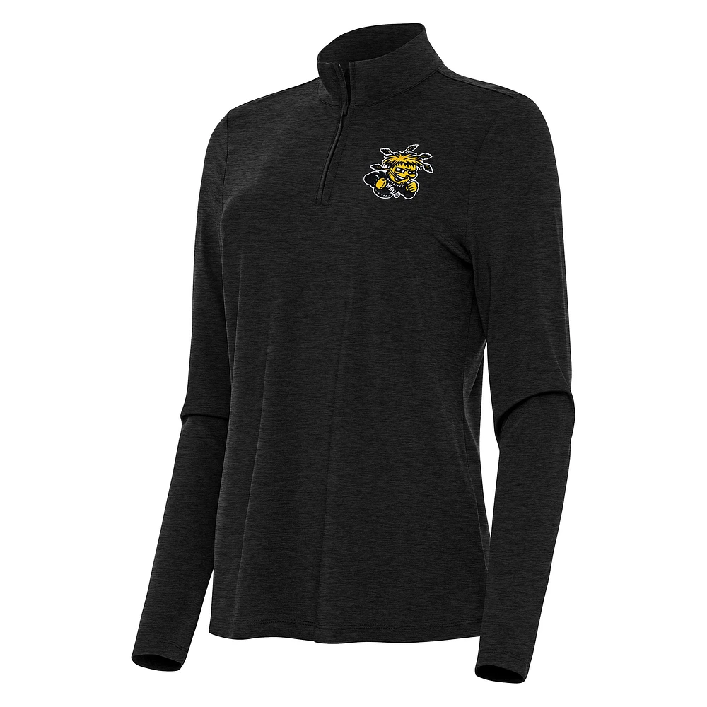 Women's Antigua Heather Black Wichita State Shockers Bright Quarter-Zip Top