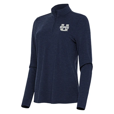 Women's Antigua Heather Navy Utah State Aggies Bright Quarter-Zip Top