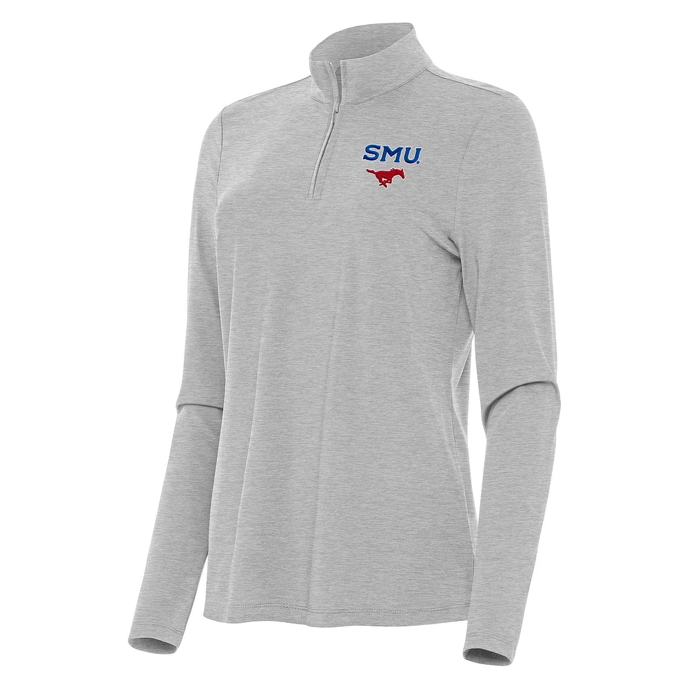 Women's Antigua Heather SMU Mustangs Bright Quarter-Zip Top
