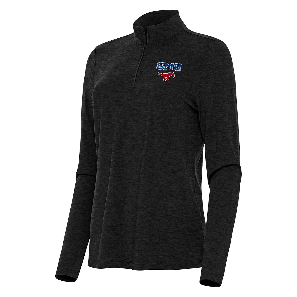 Women's Antigua Heather Black SMU Mustangs Bright Quarter-Zip Top
