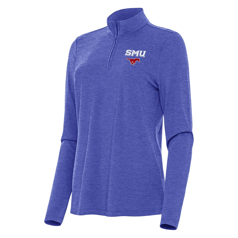 Women's Antigua Heather Royal SMU Mustangs Bright Quarter-Zip Top