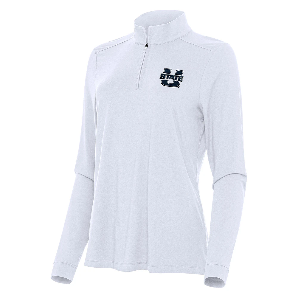 Women's Antigua White Utah State Aggies Intent Quarter-Zip Top