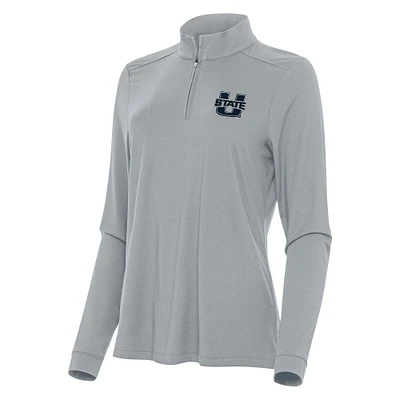 Women's Antigua Gray Utah State Aggies Intent Quarter-Zip Top