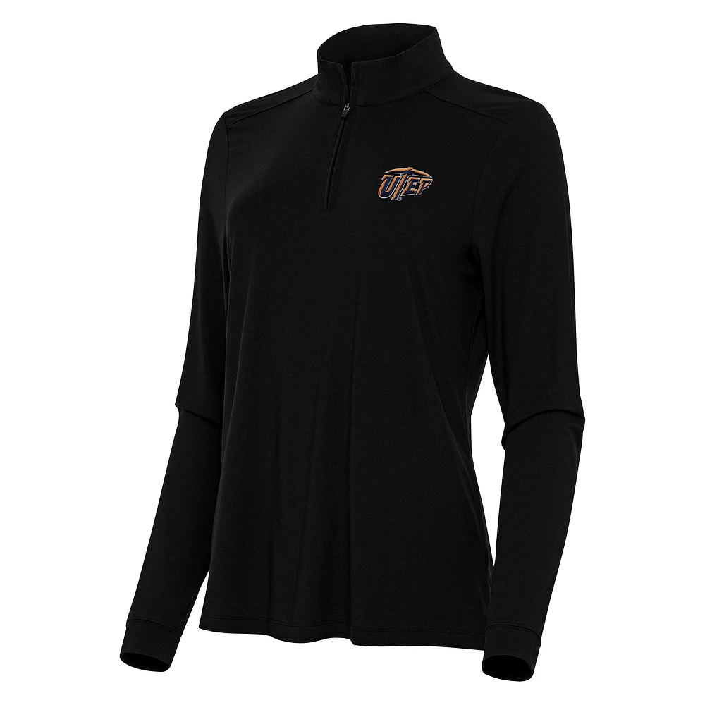 Women's Antigua Black UTEP Miners Intent Quarter-Zip Top