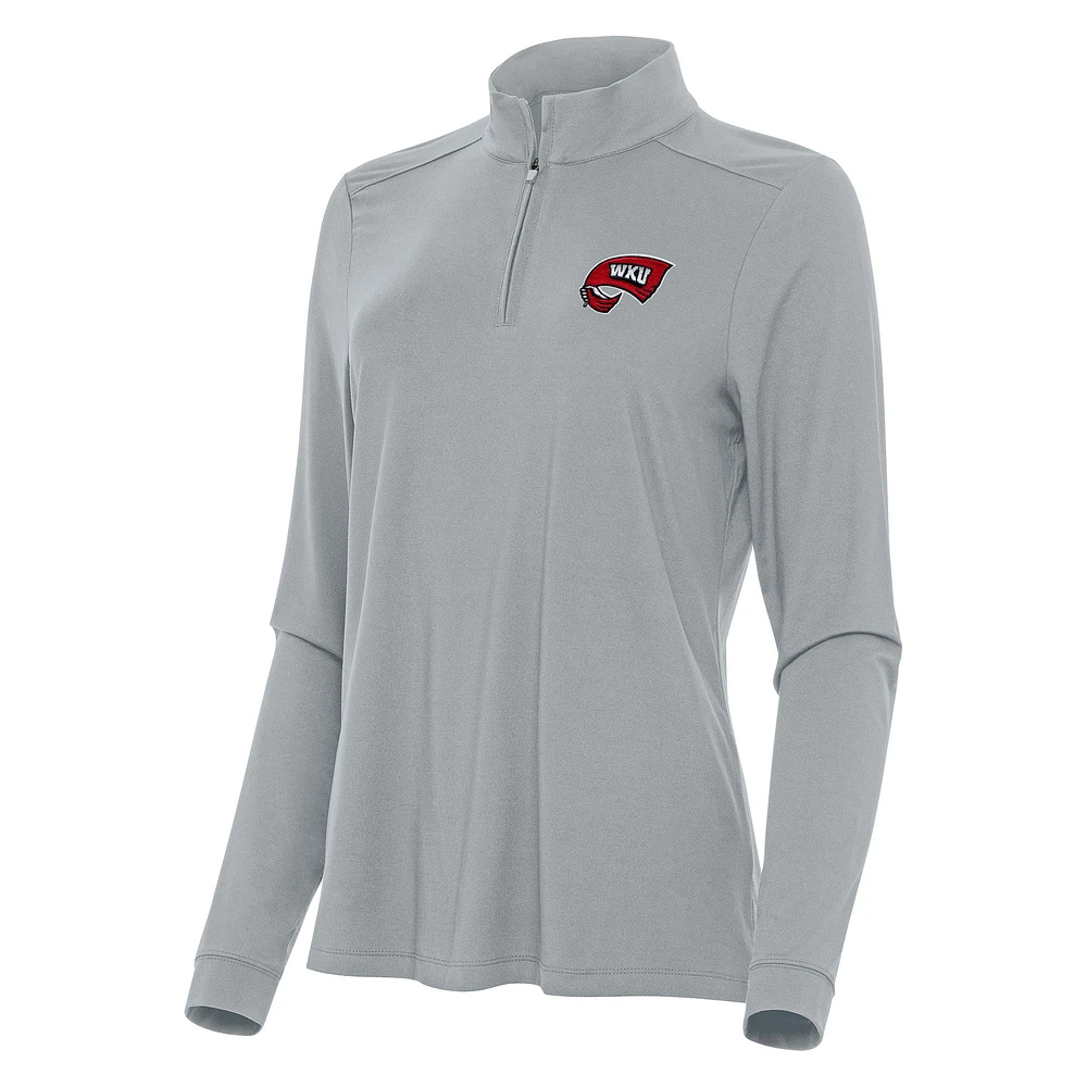 Women's Antigua Gray Western Kentucky Hilltoppers Intent Quarter-Zip Top