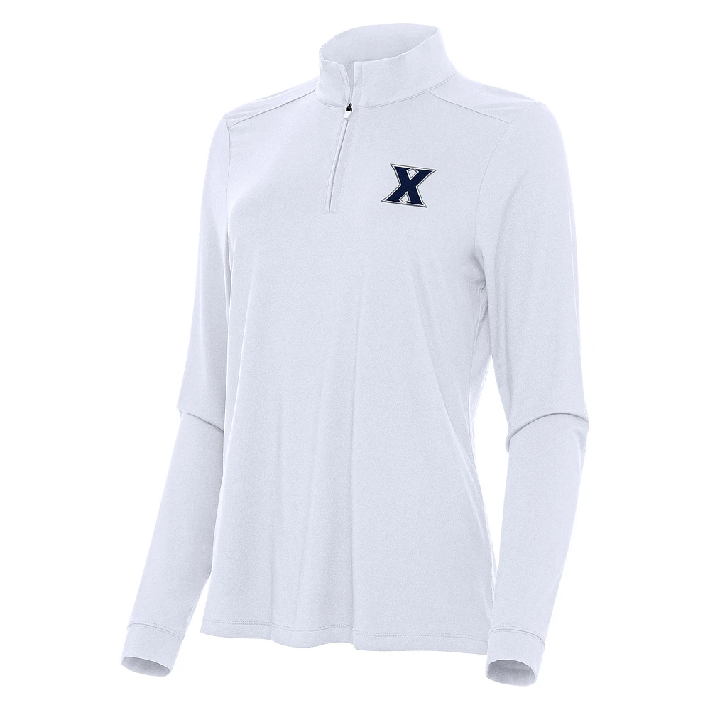Women's Antigua White Xavier Musketeers Intent Quarter-Zip Top