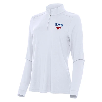 Women's Antigua White SMU Mustangs Intent Quarter-Zip Top