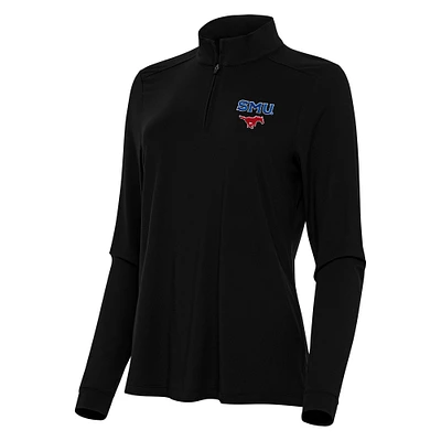 Women's Antigua Black SMU Mustangs Intent Quarter-Zip Top