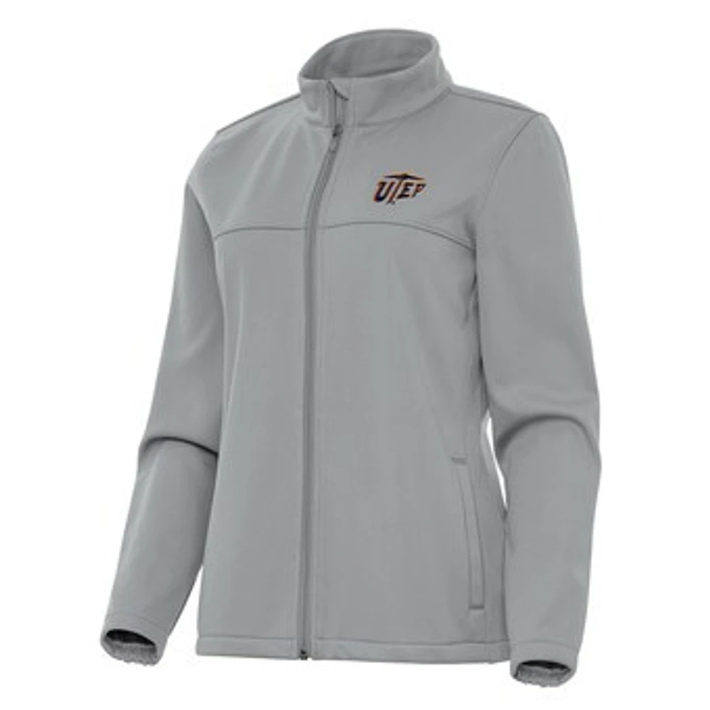 Women's Antigua Gray UTEP Miners Links 2 Full-Zip Golf Jacket