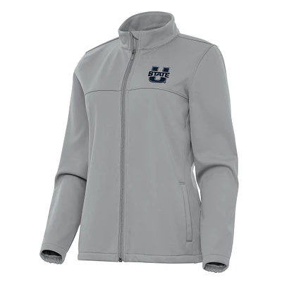 Women's Antigua Gray Utah State Aggies Links 2 Full-Zip Golf Jacket