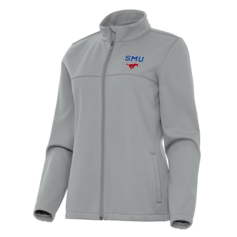 Women's Antigua Gray SMU Mustangs Links 2 Full-Zip Golf Jacket