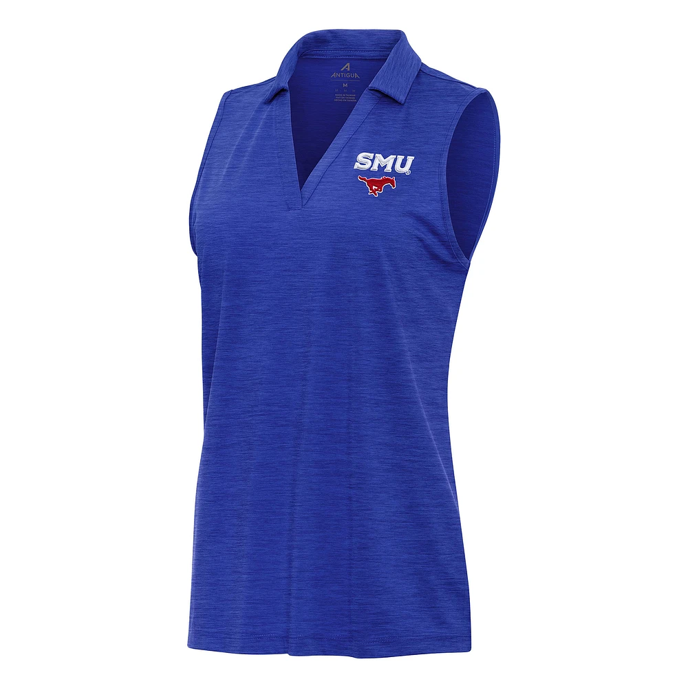 Women's Antigua Heather Royal SMU Mustangs Layout Sleeveless V-Neck Polo