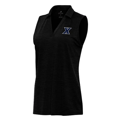 Women's Antigua Heather Black Xavier Musketeers Layout Sleeveless V-Neck Polo