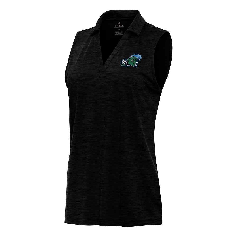 Women's Antigua Heather Black Tulane Green Wave Layout Sleeveless V-Neck Polo