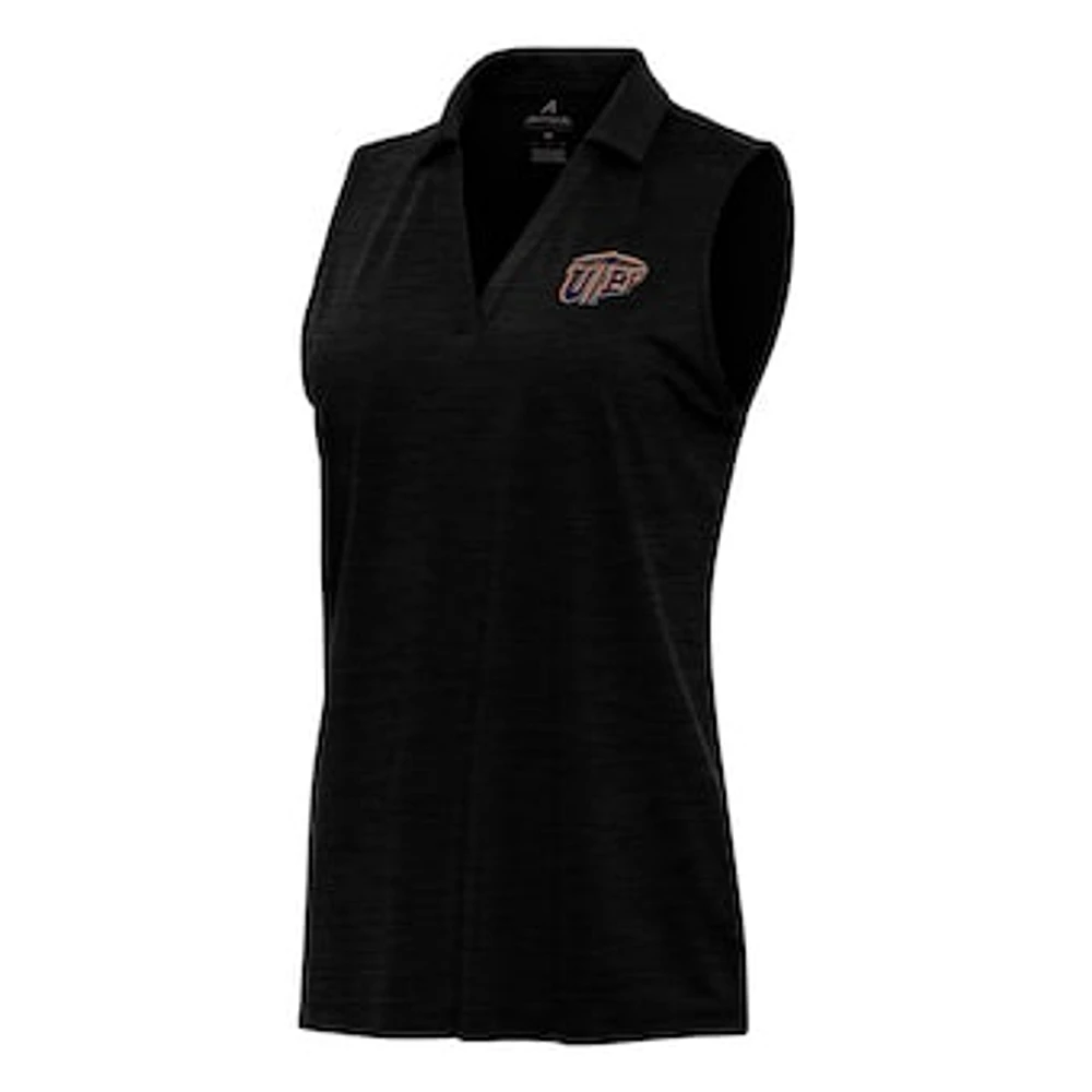 Women's Antigua Heather Black UTEP Miners Layout Sleeveless V-Neck Polo