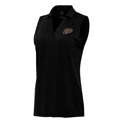 Women's Antigua Heather Black UTEP Miners Layout Sleeveless V-Neck Polo