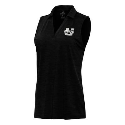 Women's Antigua Heather Black Utah State Aggies Layout Sleeveless V-Neck Polo