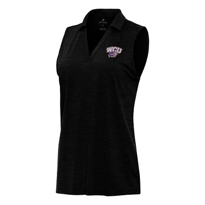 Women's Antigua Heather Black Western Carolina Catamounts Layout Sleeveless V-Neck Polo