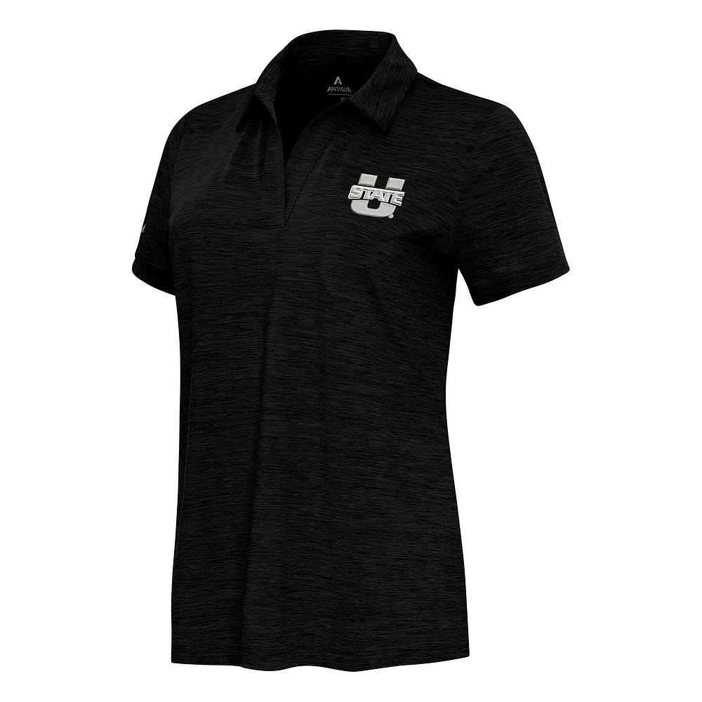 Women's Antigua Heather Black Utah State Aggies Layout V-Neck Polo