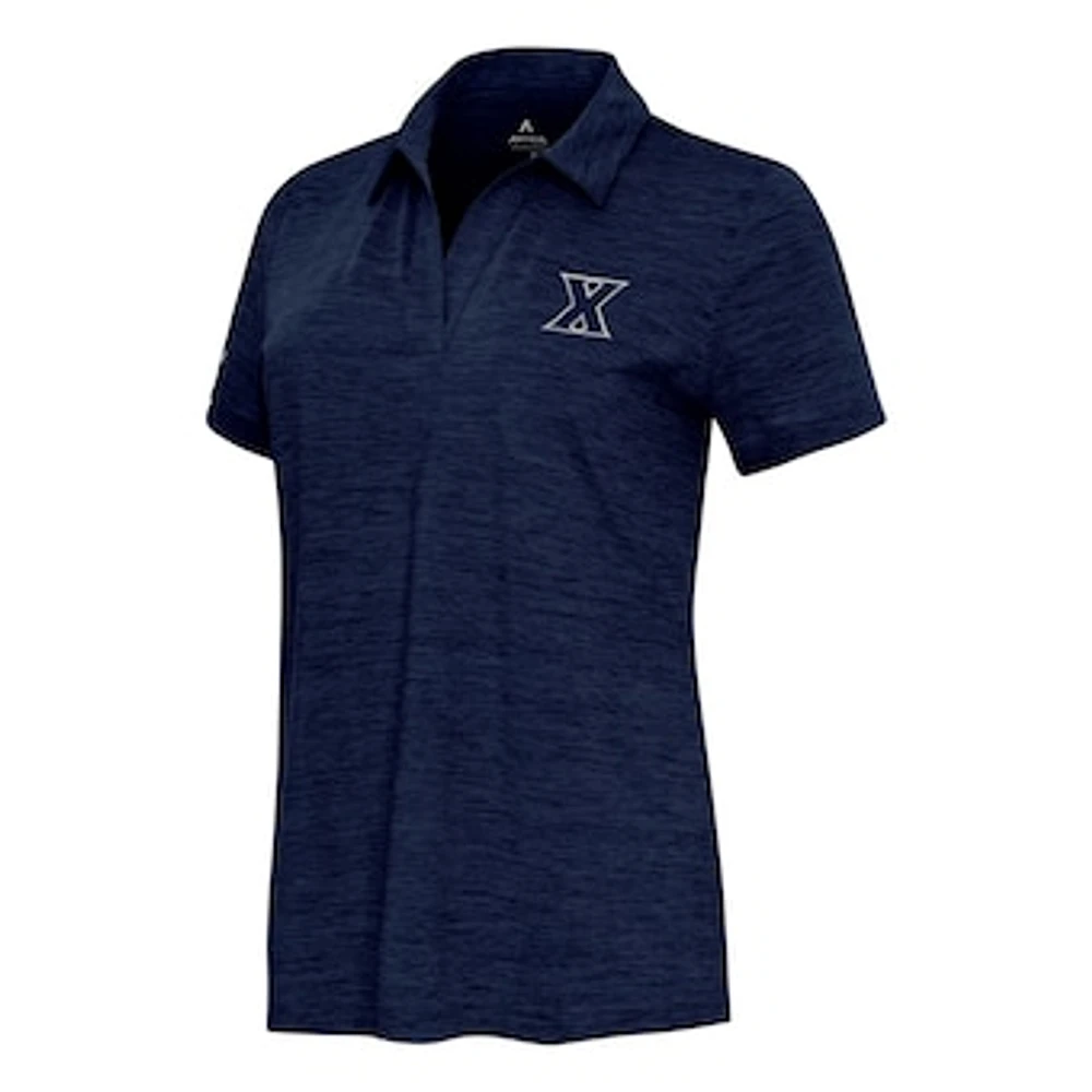 Women's Antigua Heather Navy Xavier Musketeers Layout V-Neck Polo