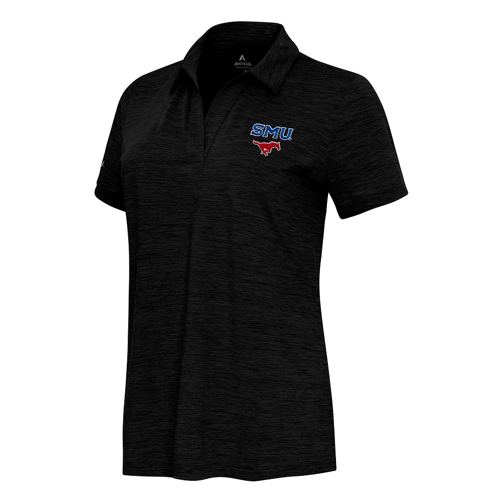 Women's Antigua Heather Black SMU Mustangs Layout V-Neck Polo