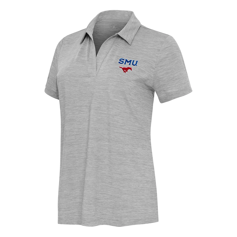 Women's Antigua Heather SMU Mustangs Layout V-Neck Polo
