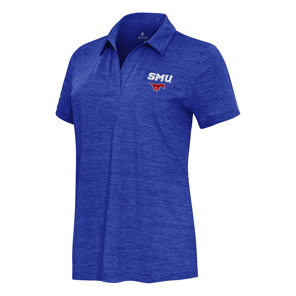 Women's Antigua Heather Royal SMU Mustangs Layout V-Neck Polo