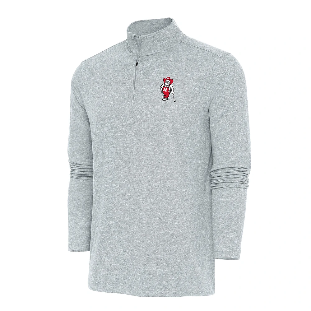 Men's Antigua Heather Gray Nebraska Huskers Hunk Quarter-Zip Top
