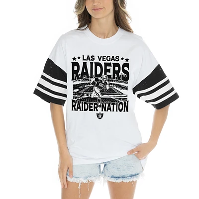 Women's Gameday Couture White Las Vegas Raiders Contrast Mesh Heritage Stripe Oversized T-Shirt