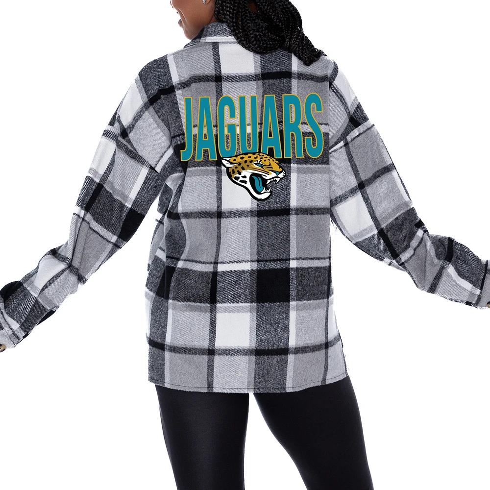 Women's Gameday Couture Gray Jacksonville Jaguars Fieldside Fun Plaid Button-Up Overshirt