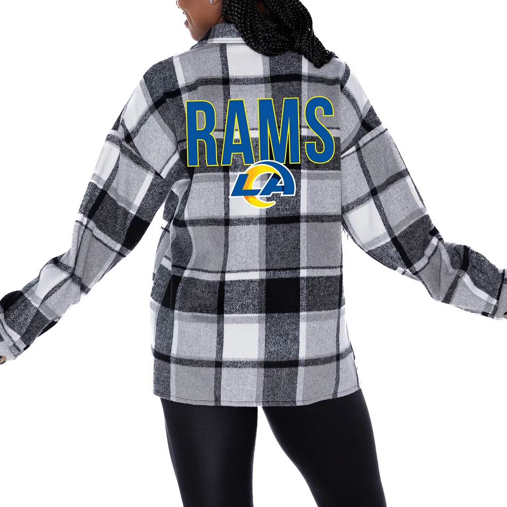 Women's Gameday Couture Gray Los Angeles Rams Fieldside Fun Plaid Button-Up Overshirt